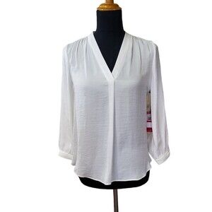 Vince Camuto Rumpled Satin Long Sleeve Top XS Ivory White